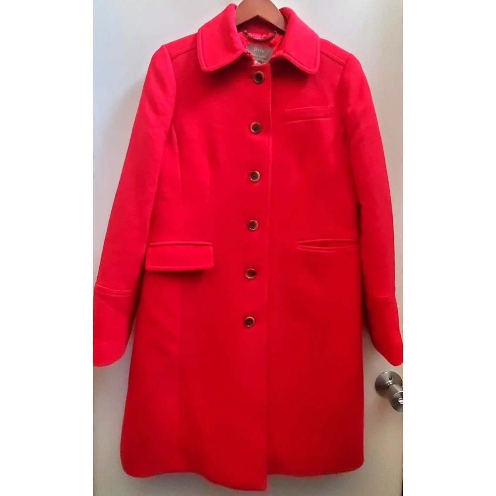 J. Crew 10 Wool Blend Red Double Cloth Lady Day Coat Italy Thinsulate Satin Line - Picture 1 of 15